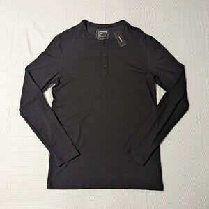 Express Black Long Sleeve Henley Shirt (Medium) Quarter Button Up - Brand NEW!
